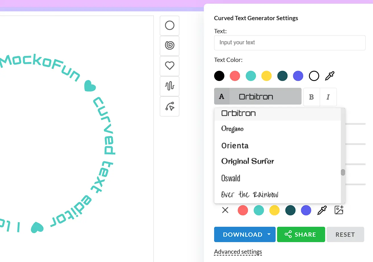 Fonts available in MockoFun Curved Text Generator