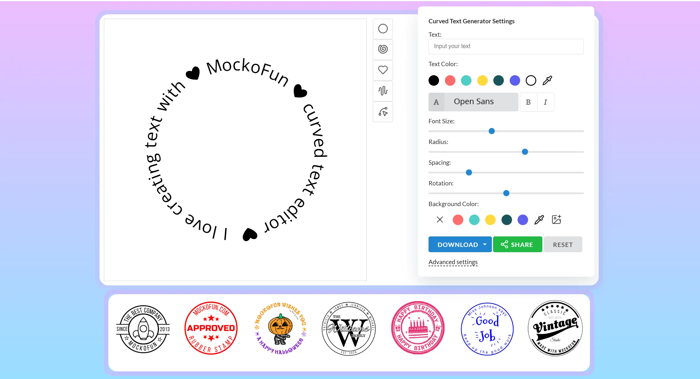 MockoFun Curved Text Generator